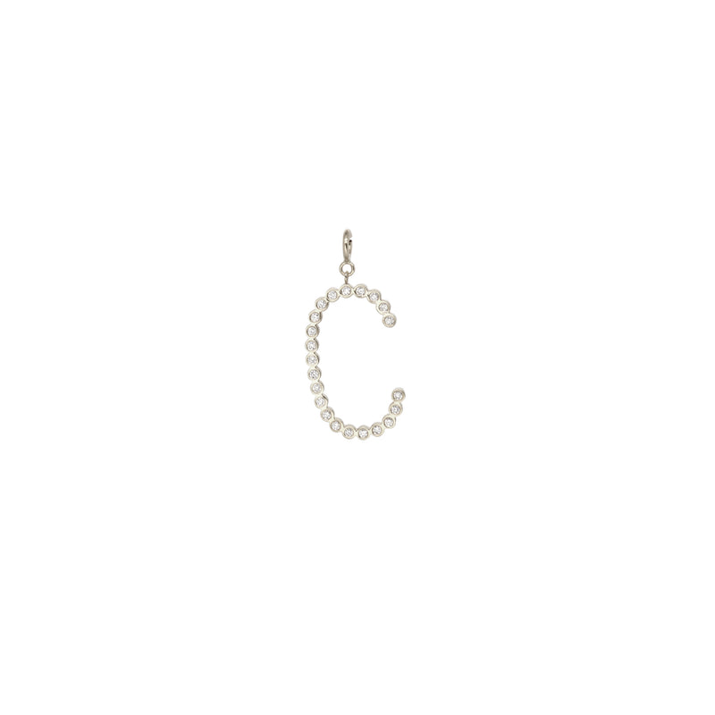 14k Single Diamond Bezel Letter Charm Pendant with Spring Ring