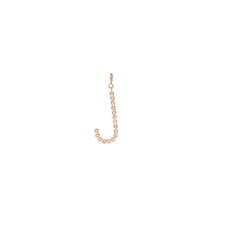 14k Single Diamond Bezel Letter Charm Pendant with Spring Ring