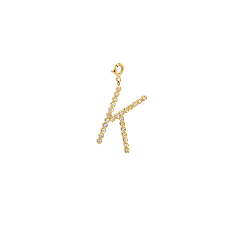 Zoë Chicco 14kt Gold Bezel Diamond Letter K Charm Pendant with Spring Ring