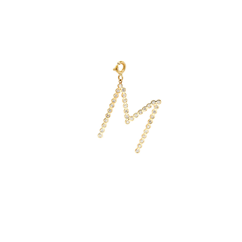Zoë Chicco 14kt Gold Bezel Diamond Letter M Charm Pendant with Spring Ring