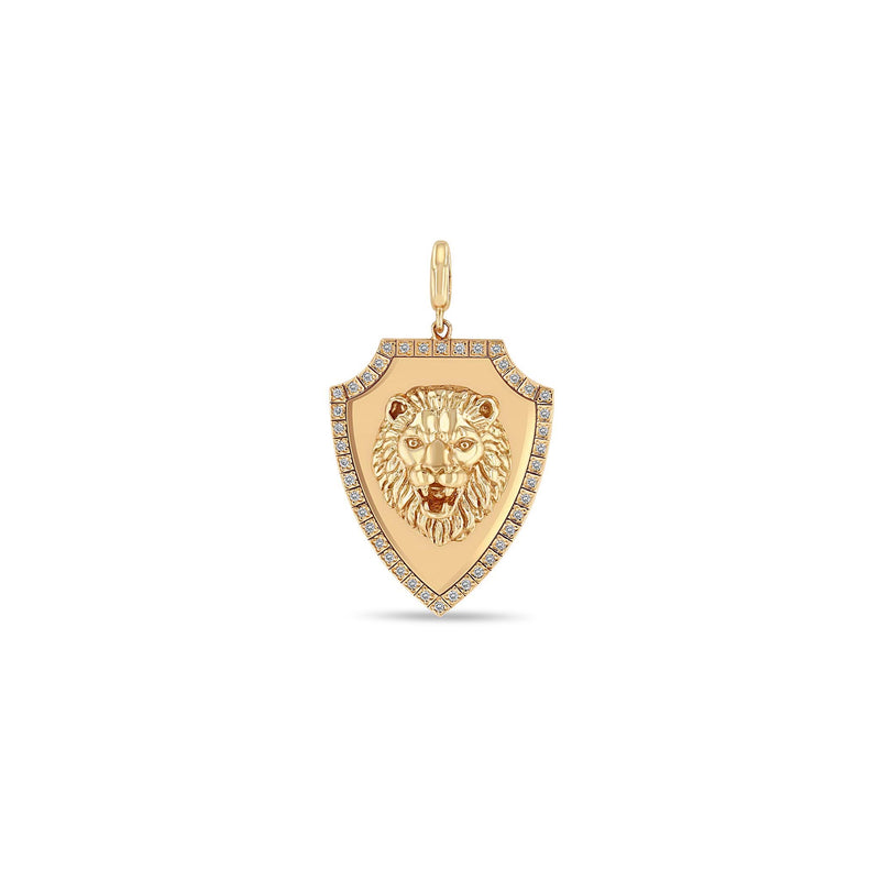 Zoë Chicco 14k Gold Lion Head Pavé Diamond Border Shield Clip On Charm Pendant