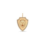 Zoë Chicco 14k Gold Lion Head Pavé Diamond Border Shield Pendant.