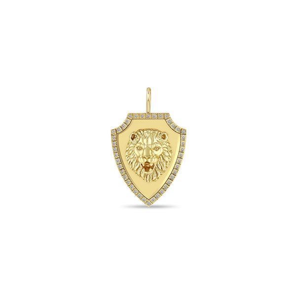 Zoë Chicco 14k Gold Lion Head Pavé Diamond Border Shield Pendant