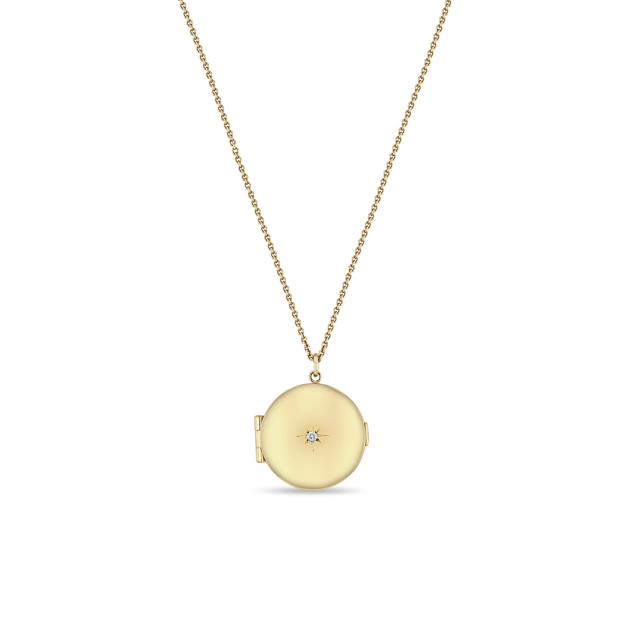 Zoë Chicco 14k Gold Medium Round Star Set Diamond Locket Necklace