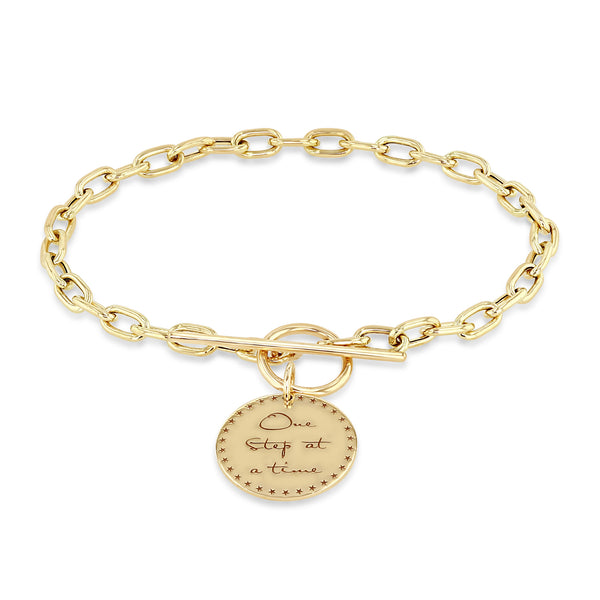 Zoë Chicco 14k Gold Small Mantra Charm Square Oval Chain Toggle Bracelet