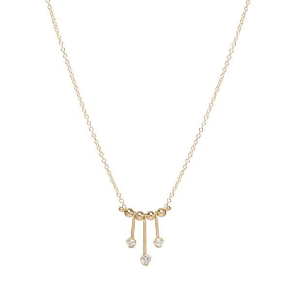 14k Prong Diamond Bar & Bead Necklace - SALE