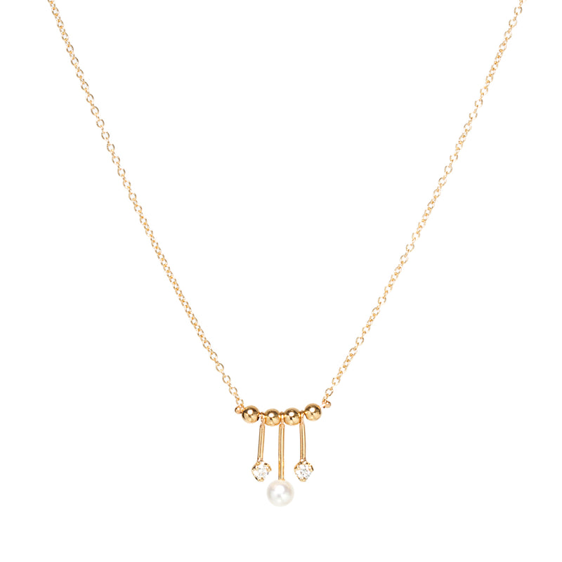 Zoë Chicco 14k Gold Tiny Pearl & Diamond Mobile Bead Necklace