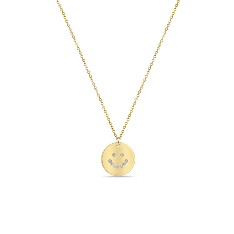 Zoë Chicco 14k Gold Diamond Smiley Face Disc Necklace
