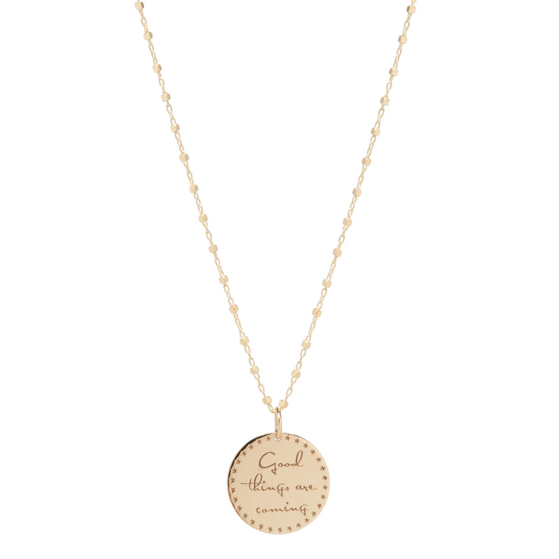 14k Small Mantra Necklace on Square Bead Chain
