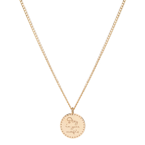Zoë Chicco 14k Gold Small Mantra Necklace on Extra Small Curb Chain 