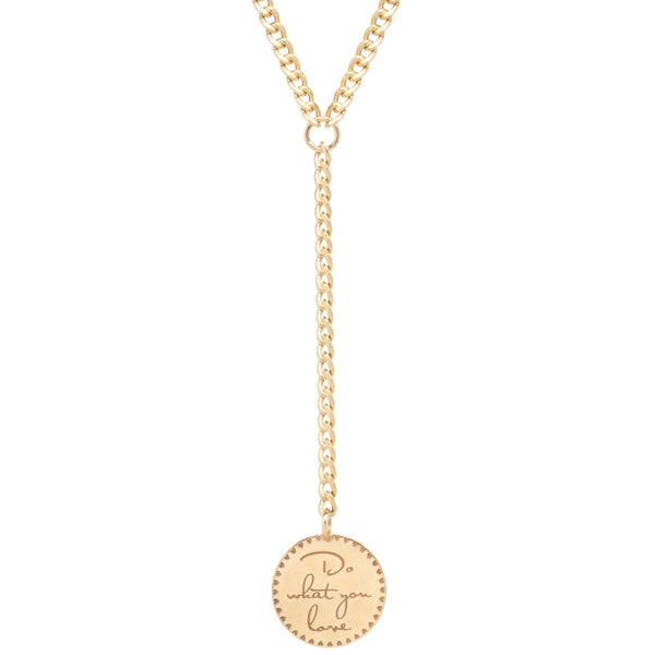 14k Small Mantra Lariat Necklace on Small Curb Chain