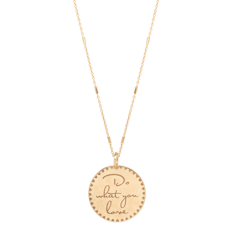 Zoe Chicco 14kt Gold Small Mantra Heart Border Necklace engraved with "Do what you love"