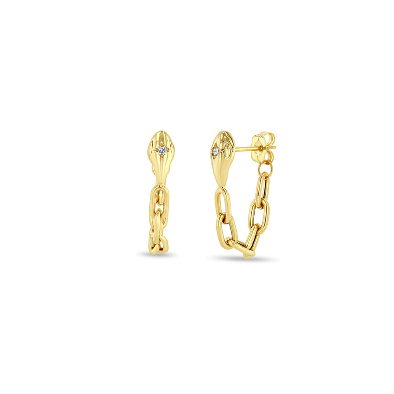 Zoë Chicco 14k Gold Snake Head with Star Set Diamonds Chain Huggie Earrings