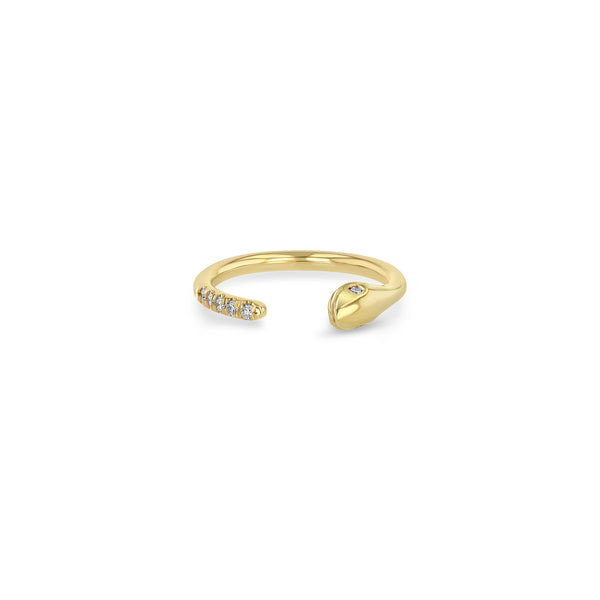 Zoë Chicco 14k Yellow Gold Snake Head with Diamond Eyes & Pavé Diamond Open Ring