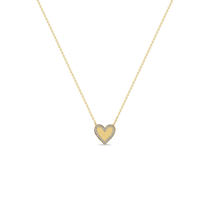 Zoë Chicco 14k Yellow Gold Heart with Pavé Diamond Border Necklace