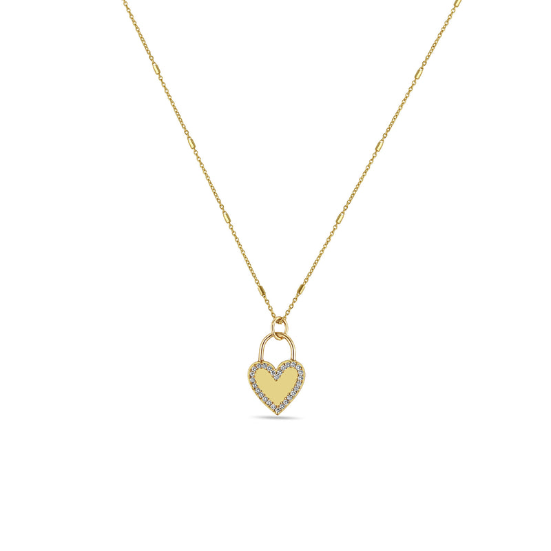 Zoë Chicco 14k Yellow Gold Heart Padlock with Pavé Diamond Border Pendant Necklace
