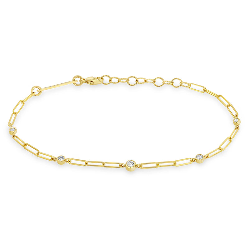 Zoë Chicco 14k Gold Graduated Diamond Bezel Small Paperclip Chain Bracelet
