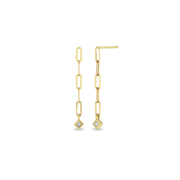 Zoë Chicco 14k Gold Paperclip Chain with Princess Diamond Drop Earrings