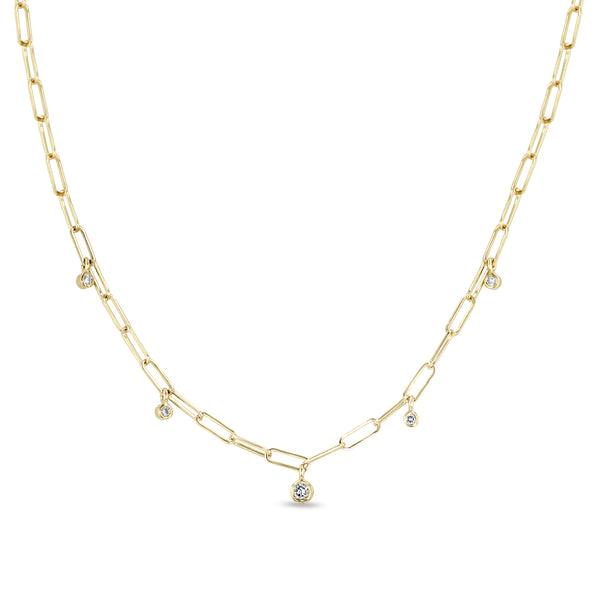 Zoë Chicco 14k 5 Dangling Diamond Bezel Small Paperclip Chain Necklace