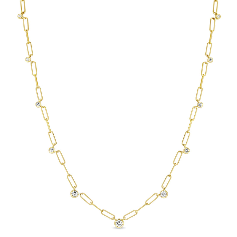 Zoë Chicco 14k Gold Graduated Diamond Bezel Small Paperclip Chain Necklace