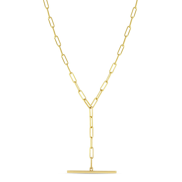 Zoë Chicco 14k Gold Small Paperclip Chain Faux Toggle Lariat Necklace