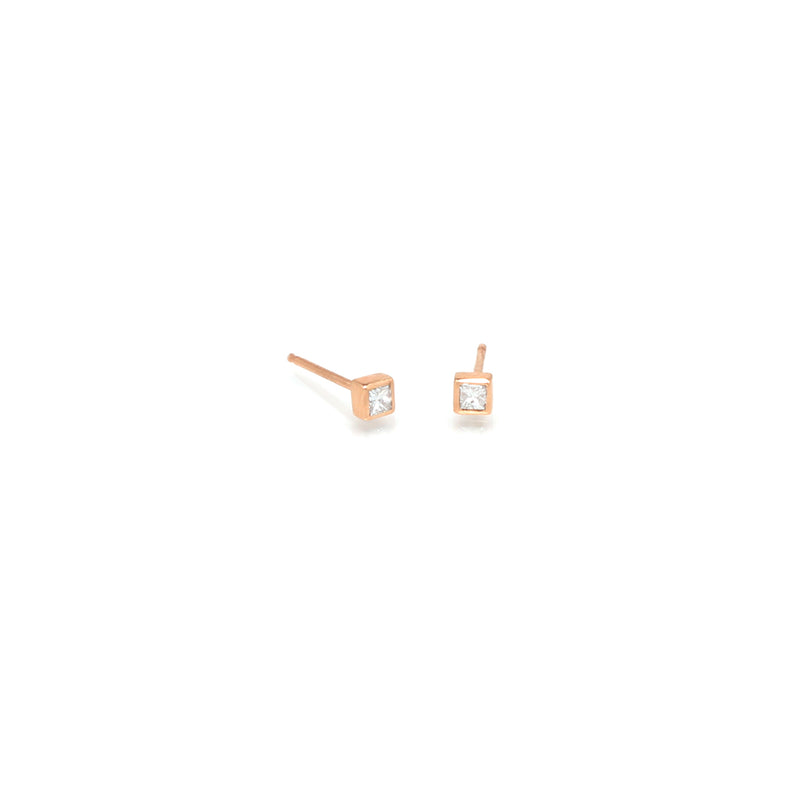 14k Tiny Princess Diamond Studs