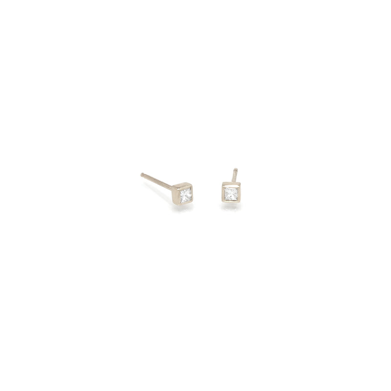 14k Tiny Princess Diamond Studs