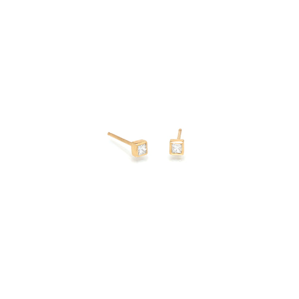 14k Tiny Princess Diamond Studs