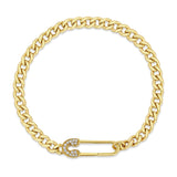 top down view of a Zoë Chicco 14k Gold Pavé Diamond Safety Pin Medium Curb Chain Bracelet
