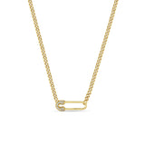 Zoë Chicco 14k Gold Pavé Diamond Safety Pin Small Curb Chain Necklace