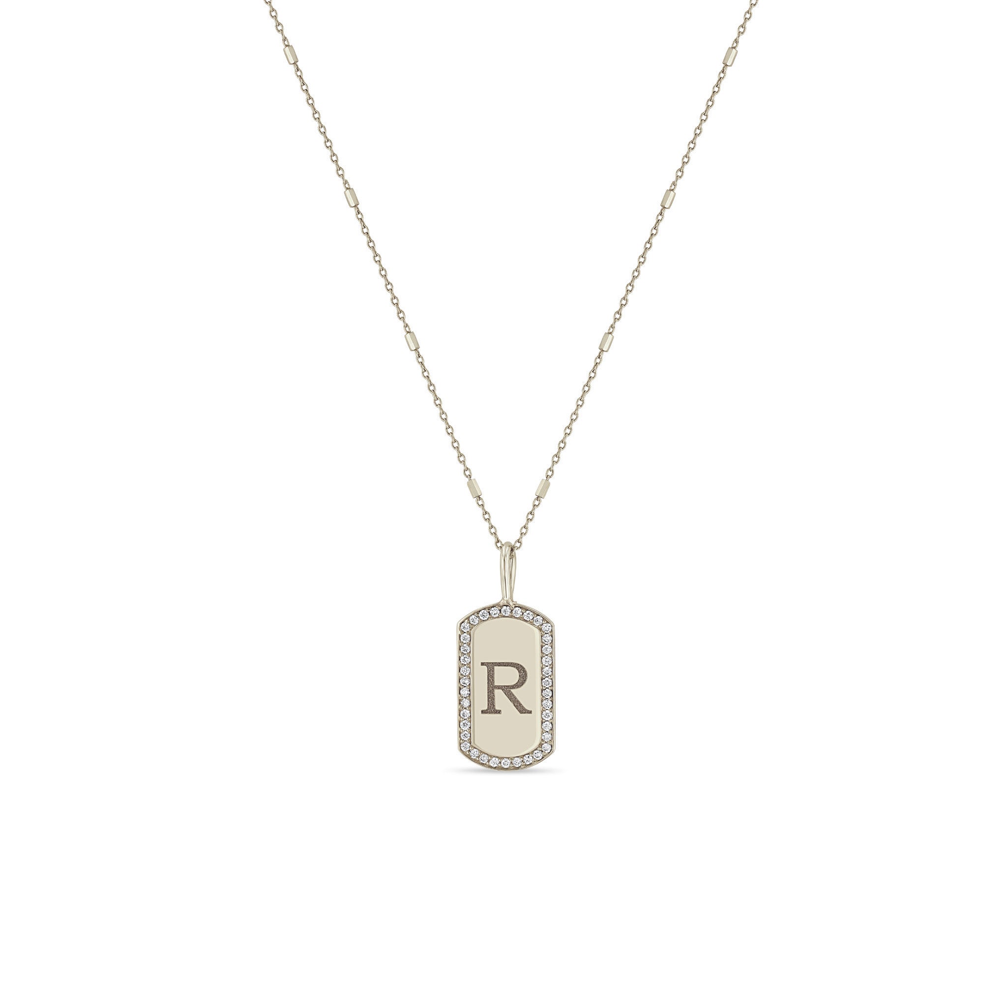 Zoë Chicco 14k Gold Engraved Initial X-Small Pavé Diamond Dog Tag Necklace