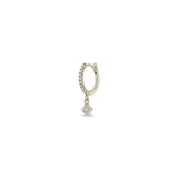 Single Zoë Chicco 14k Gold Dangling Diamond Small Pavé Diamond Hinge Huggie Hoop