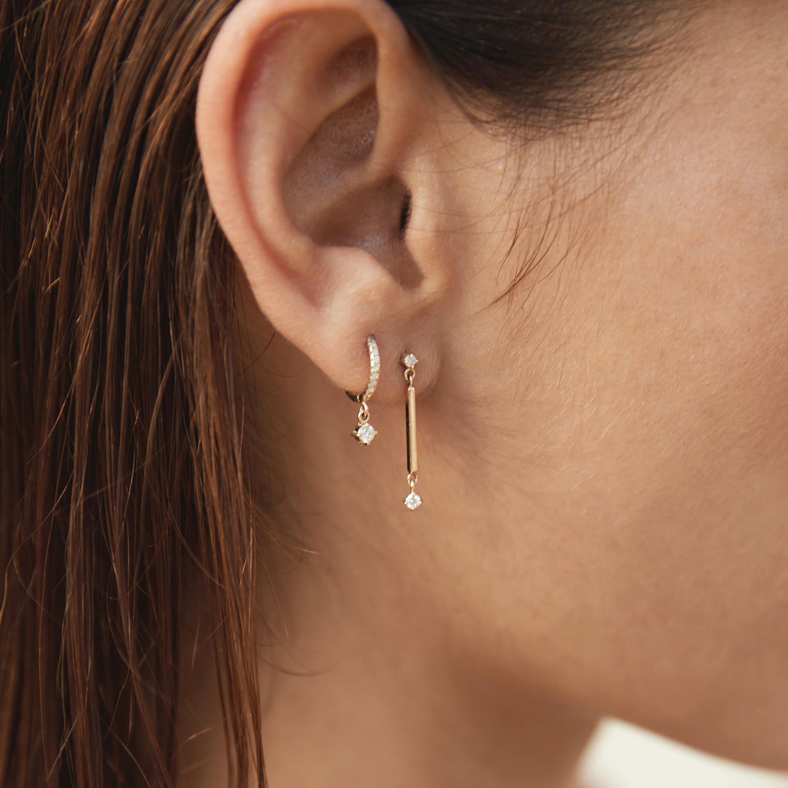 Zoe Chicco 14k Gold Bar 2 Prong Diamond Drop Earrings ZOE CHICCO