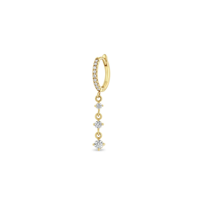 Zoë Chicco 14k Gold Small Pavé Diamond Hinge Huggie Hoop with Linked Diamond Drop