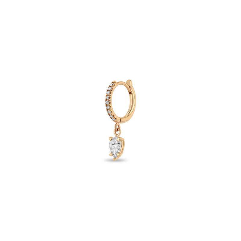 Single Zoë Chicco 14k Gold Dangling Pear Diamond Small Pavé Diamond Hinge Huggie Hoop