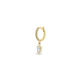 Single Zoë Chicco 14k Gold Dangling Pear Diamond Small Pavé Diamond Hinge Huggie Hoop