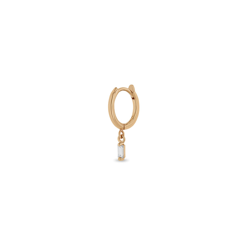 Single Zoë Chicco 14k Gold Dangling Baguette Diamond Small Hinge Huggie Hoop