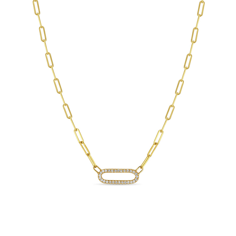 Zoë Chicco 14k Gold Pavé Diamond Link Small Paperclip Chain Necklace