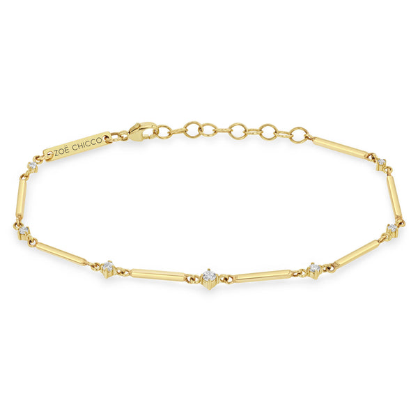 Zoë Chicco 14k Gold Bar & Graduated Prong Diamond Bracelet