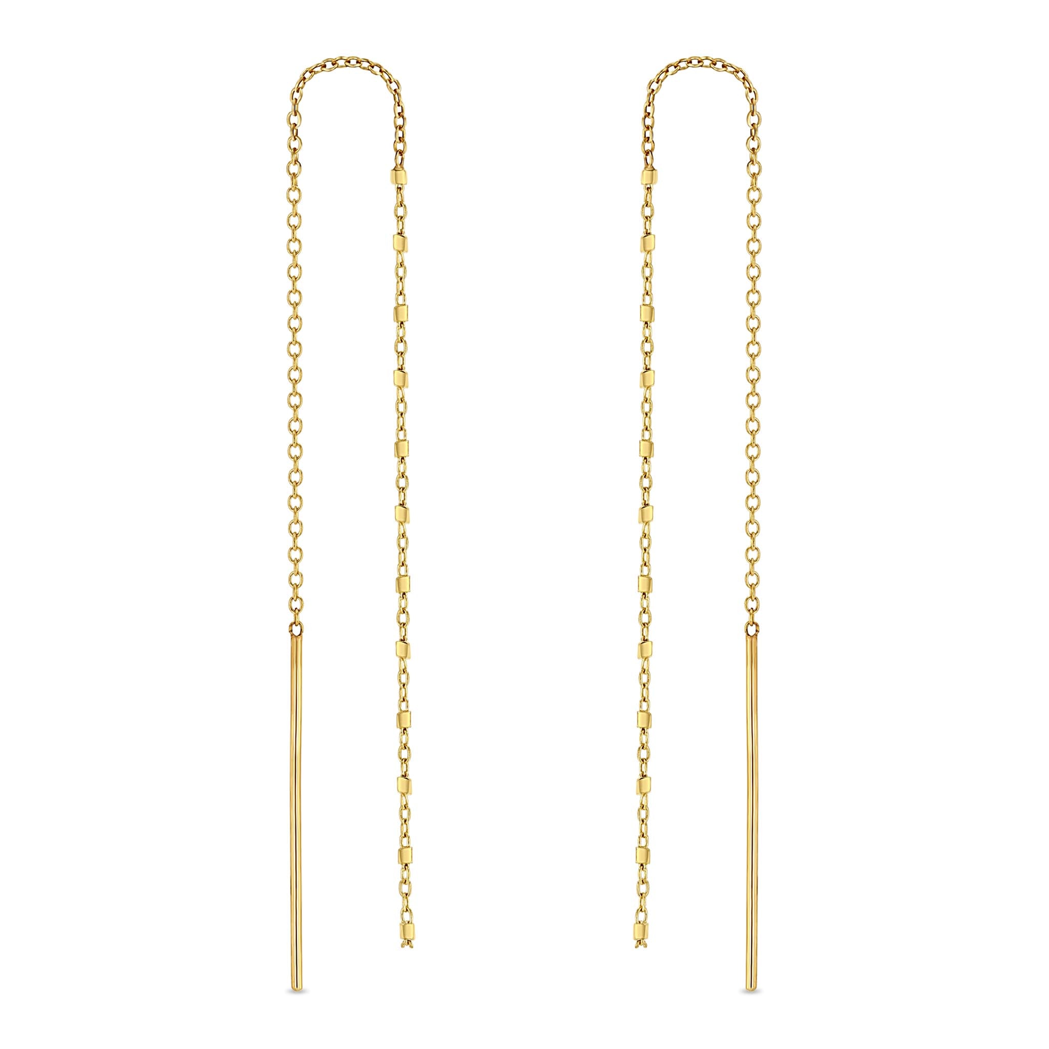 Zoë Chicco 14k Gold Square Bead Chain Drop Threader Earrings
