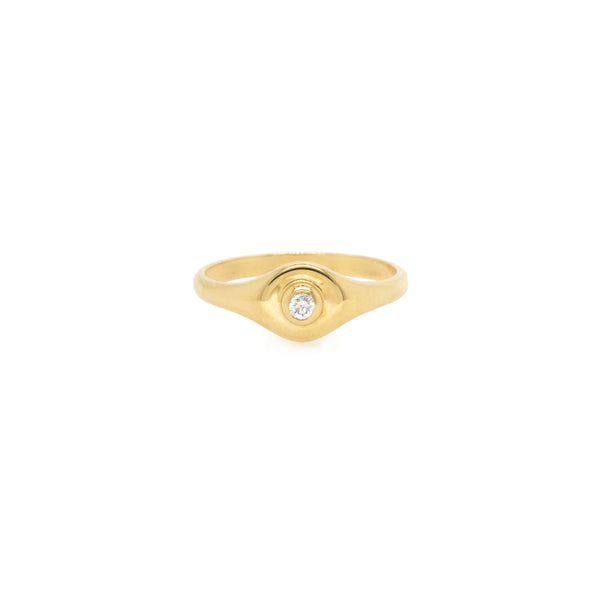 14k Diamond Bezel Round Signet Ring