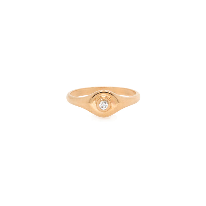 14k Diamond Bezel Round Signet Ring