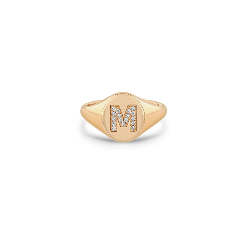 Zoë Chicco 14kt Gold Pavé Diamond Initial Oval Signet Ring