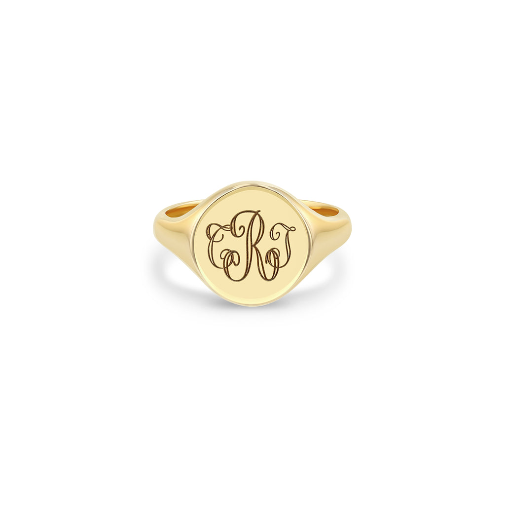 14kt Gold Cigar Style Monogram Ring, 14K Yellow Gold
