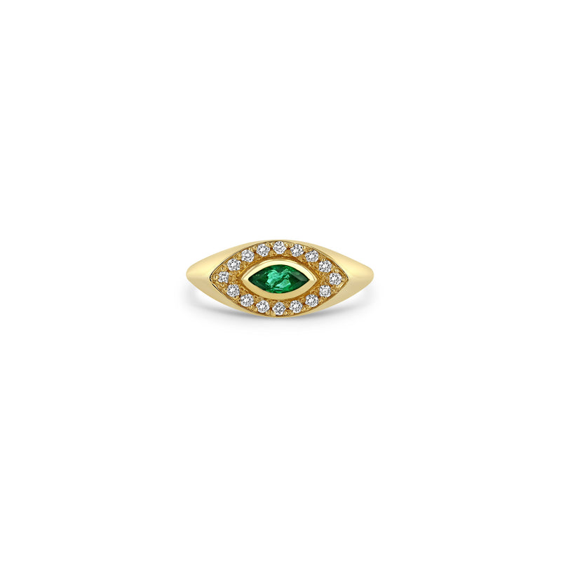 Zoë Chicco 14kt Gold Marquise Emerald & Diamond Halo Signet Ring