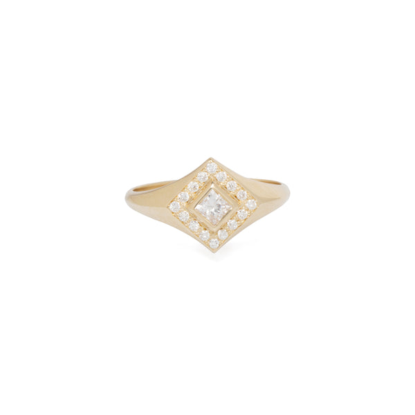 14k Princess Diamond Halo Signet Ring