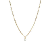 Zoë Chicco 14k Gold Small Square Oval Link Dangling Pearl Necklace