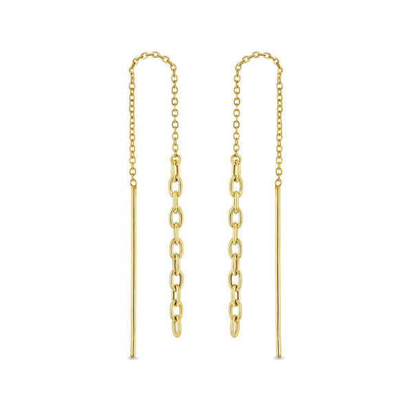 Zoë Chicco 14k Gold Small Square Oval Chain Drop Threader Earrings
