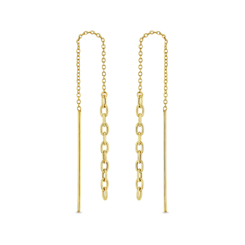 Zoë Chicco 14k Gold Small Square Oval Chain Drop Threader Earrings