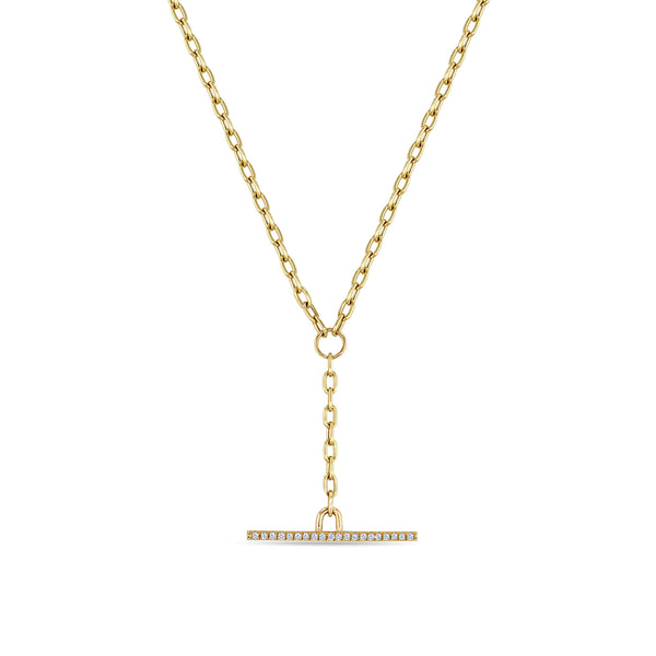 Zoë Chicco 14k Gold Small Square Oval Link Chain Faux Pavé Diamond Toggle Lariat Necklace